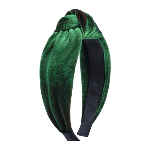 Christmas Knotted Headbands Irish Green Velvet Headband Headbands for Women and Girls Saint Patty's Day Hair Costume Green Accessories Head Band for Holidays Girls Gifts Wide Knot Hairbands
