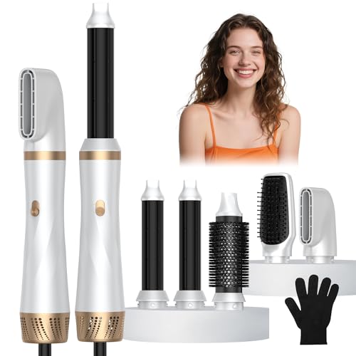 5 in 1 Blow Dryer Brush,110-120V Hair Dryer Brush, Fast Drying & 3 Adjustable Temperatures Hot-Air Hair Brushes, Detachable Hot Air Styler Set for Curling/Volumizing/Straightening/Styling (White Gold)