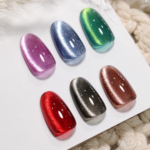 Double Rhythm 6 Colors Cat Eye Gel Polish Set Shimmer Glitter with Magnet Holographic Reflective Magnetic UV Nail Art Kit (6-Kit 26)