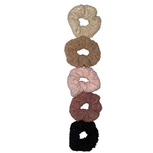 Guiyal 5 Pack Teddy Scrunchies, Premium Sherpa Scrunchy Elastic Hair Bands for Girls, Trendy Womens Hair Accessories (5 Colors)