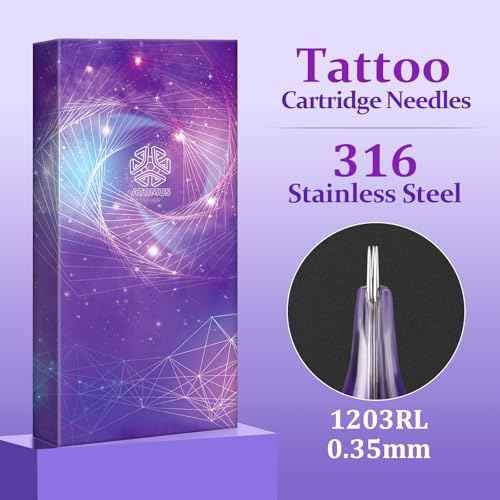 ATOMUS 20pcs Tattoo Cartridge Needles 1203RL Purple Tattoo Needles for Tattoo Gun Pen Liner Pattern with Disposable Skull Ink Cups for Pen Rotary Machine Tattoo Supplies (3RL)