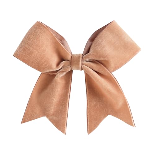 6" Velvet Cheer Bow for Girls - Large Tail Hair Clip, Great for Christmas, Halloween, St. Patrick¡¯s Day, and Cheerleading - Light Brown