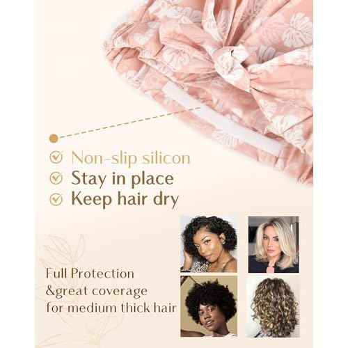 Yanibest Shower Cap for Women Reusable Waterproof, Adjustable Non-Slip Shower Hair Cap, Washable Bath Hat for Long Hair