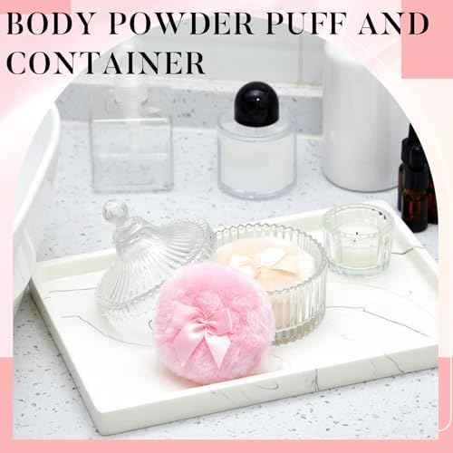 Tioncy 3 Pcs Large Body Powder Puff and Container Powder Container with Puff Crystal Case Soft Washable Reusable Velour Face Body Glitter Wet Dry Makeup(Simple,Clear)