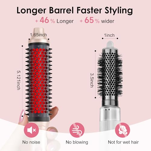 Infrared Thermal Brush, 1.65 inch Heated Round Brush for Blowout Look, Universal Voltage, Negative Ion Technology, 6 Temperature Settings, Less Damage, Pink Gifts for Women Teen Girls