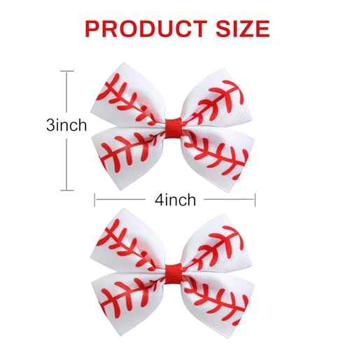 2PC Baseball Hair Bow Clips with 6PC Baseball Hair Ties for Women Girls Cheer Hair Accessories