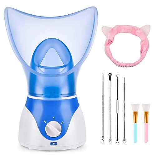 Face Steamer for Facial Deep Cleaning, Facial Steamer for Face, 2 Modes Facial Steamer for Unclogs Pores, Hydrating, Blue(Include Blackhead Remover Kit, Mask Brush, Headband)