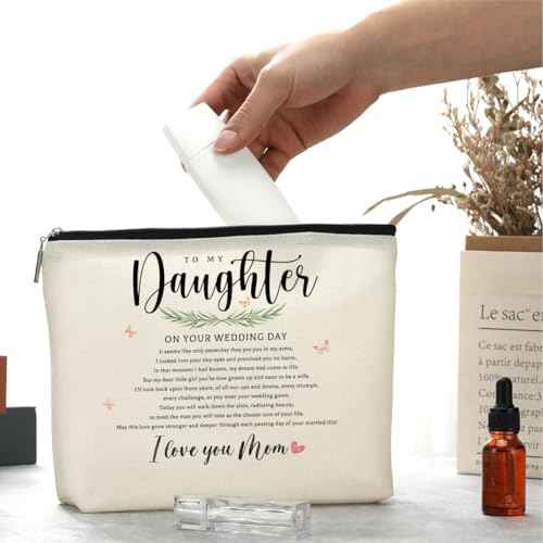 Inspirational Bridal Shower Cosmetic Bag - Wedding Makeup Bag for Bride, Congratulations Gift from Mom to Daughter