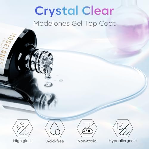 modelones Gel Top Coat, 15ml No Wipe Gel Nail Polish High Gloss Top Coat Shiny Long Lasting Clear Top for Acrylic Nails, Need U V/LED Lamp for Home DIY Gift Winter Christmas Manicure Salon