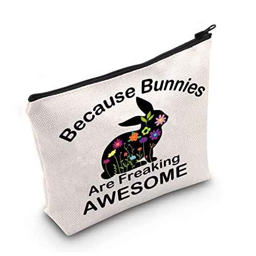LEVLO Funny Bunnies Lovers Gift Because Bunnies Are Freaking Awesome Makeup Bag Bunnies Mom Cosmetic Zipper Pouch(Because Bunnies)