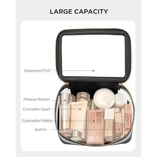 Medium Clear Makeup Bag for Women, Portable Travel Makeup Bag Organizer Waterproof Toiletry Bag Cute Makeup Bags Cosmetic Bag Makeup Pouch, Black