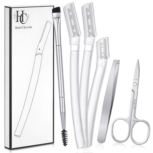 6 in 1 Eyebrow Trimmer Kit, Include Face Razor, Eyebrow Scissors, Tweezer, Double-Ended Eye Brow Brush for Women Men, Gifts for Stocking Stuffers - Transparent