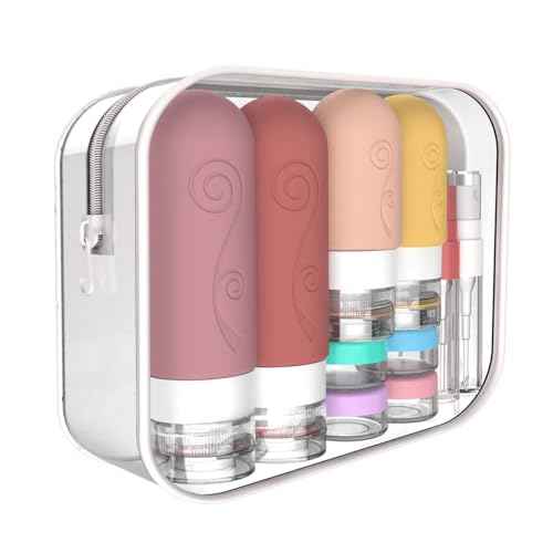 vodvob 16 Pack Travel Bottles Set for Toiletries, TSA Approved Travel Containers Leak Proof Silicone Squeezable Travel Accessories 2oz 3oz for Shampoo Conditioner Lotion Body Wash (BPA Free) (pink)