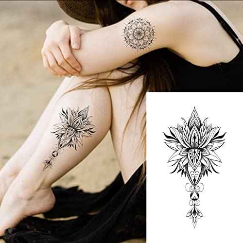 32Sheets Women Temporary Tattoo Sticker,Henna Feather Mandala Datura Flowers Temp Tattoos For Women