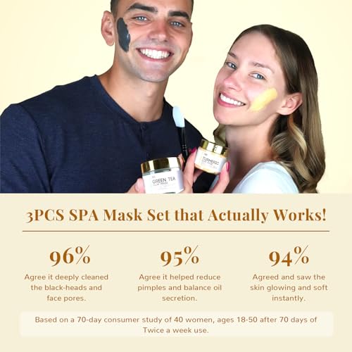 ANAI RUI 3 Pack Face Mask Gift Set,Christmas Facial Mask Set,Turmeric Clay Mask - Green Tea Mud Mask - Dead Sea Minerals Mud Mask Stocking Stuffers for Women &Teen Girl 2.5 oz each