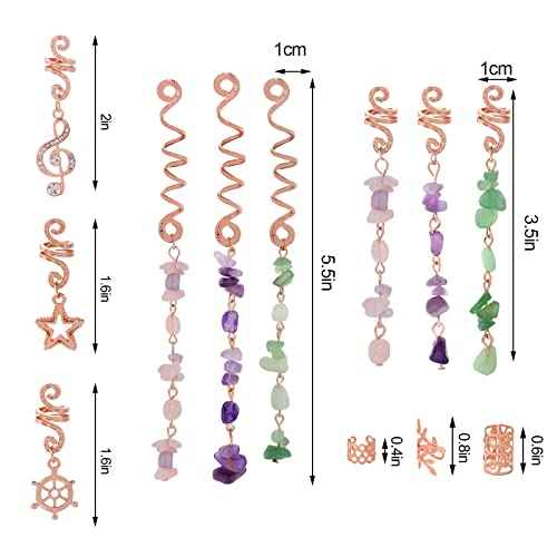 hoyuwak 40 Pcs Hair Jewelry for Braids Loc Dreadlock Accessories Hair Beads Clips Cuffs Charms Rings for Women Hairstyle Decoration Rave, Rose Gold