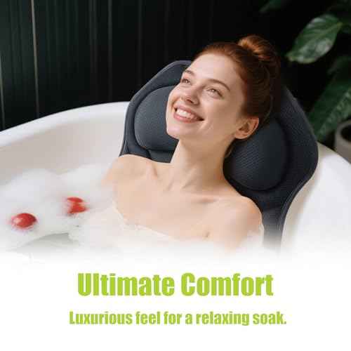 Full Body Bath Pillow for Tub - Extra Long & Thick Tub Pillow with Head, Back & Lumbar Support, 168 Non-Slip Suction Cups, Soft 5D Mesh Spa Cushion, Fits All Tubs-Gift for Soaking(Gray)
