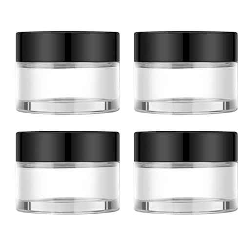 4 Pack 1oz Small Glass Containers with Lids, Glass Jars with Black Lids & Stickers, Mini Reusable Empty Container for Creams, Lotion, Cosmetic