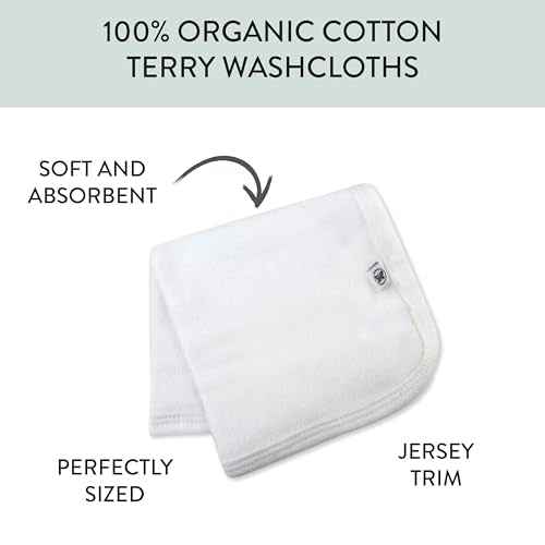 HonestBaby 10-Pack Terry Wash Cloths in Gift Box 100% Organic Cotton for Infant Baby Boys, Girls, 10-Pack White, One Size