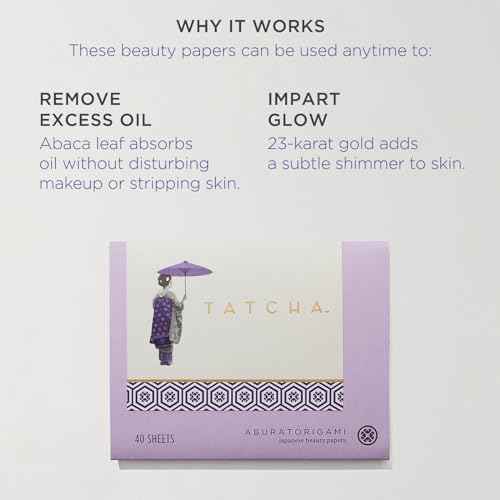 Tatcha Aburatorigami Blotting Papers: 100% Natural Abaca Leaf & Gold Flakes Absorb Excess Oil (40 Pack)