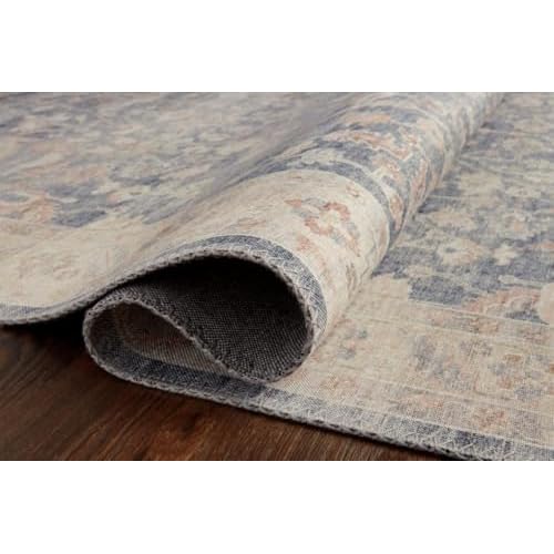 Loloi Hathaway Collection HTH-02 Denim/Multi 5'-0" x 7'-6", .25" Thick Area Rug, Soft, Durable, Printed, Modern, Low Pile, Non-Shedding, Easy Clean, Living Room Rug