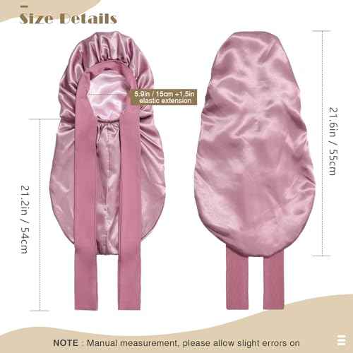 Kids Long Hair Bonnet for Sleeping - Double Layer Girls Elastic Satin Bonnet with Tie Band for Braid Curly Hair (Rose Gold+Pink)