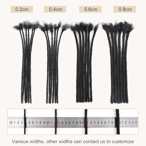 DAIXI 12-14inch 30 Strands 100% Real Human Hair Dreadlock Extensions for Man/Women Full Head Handmade 0.8cm Crochet Braids Soft Dreadlocks Bulk with Needle and Comb (12-14 inch, Natural Black)