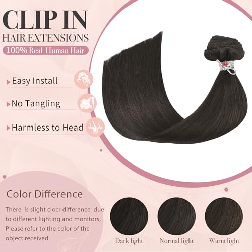HUAYI Dark Brown Clip in Hair Extensions Real Human Hair 120G Remy Human Hair Clip in Extensions Soft Silky Straight for Women 7pcs 16clips 20 Inch Brown Hair Extensions