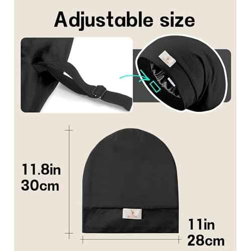 2pcs Silk Satin Bonnet Hair Wrap for Sleeping, Adjustable Strap Curly Natural Hair Night Caps for Women Men(Black&Black)