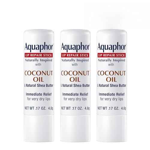 Aquaphor Naturally Inspired Lip Repair Stick with Coconut Oil and Natural Shea Butter, Hydrating Lip Balm Immediately Relieves Dryness and Soothes Chapped Lips, 0.17 Oz Stick, Pack of 3