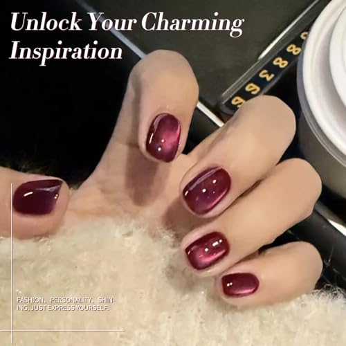 Born Pretty Cat Magnetic Eye Gel Nail Polish,Red Wine Jelly Glass Magnetic Gel Polish Glitter Soak Off Nail Art Salon Manicure Home Gift 15ml