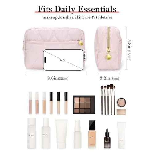 Noozion Makeup Bag, Travel Cosmetic Bag, Puffy Padded Toiletry Bag for Women, Makeup Organizer Case, Wide-open Pouch Purse, Travel Essentials