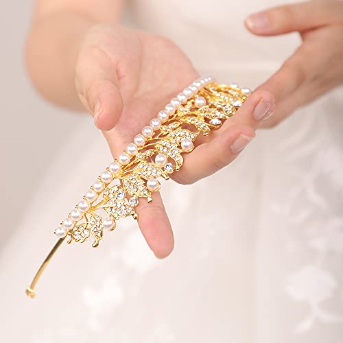 JWICOS Pearl Tiara Crown for Women Silver Tiara Headband for Prom Pageant Party Birthday Gifts Bridal Wedding Tiara for Bride
