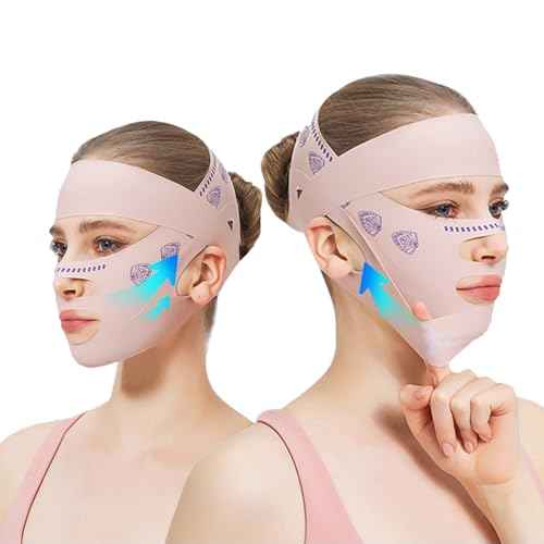 Upgrade V Line Face Lifting Mask, Chin Strap for Sleeping, Mouth Tape for Sleeping Women, Double Chin Reducer Eliminator for Women, Jaw Exerciser, Firming Prevent Sagging (21-27in, Pink)