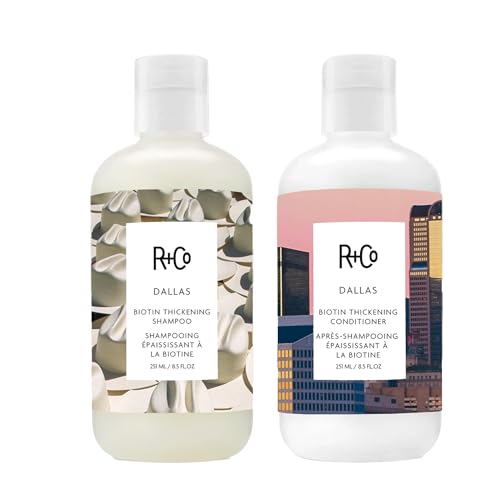 R+Co Dallas Biotin Thickening Shampoo & Conditioner Set + Deluxe Sample (0.5oz) | Adds Volume, Strength & Fullness | Sulfate-Free, Vegan + Cruelty-Free | 8.5oz (Pack of 2)