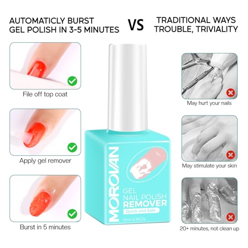 Morovan Gel Nail Polish Remover: Easy Remove Gel Polish Natural Formula Portable Kit with Cuticle Pusher & Scraper No Soaking or Wrapping