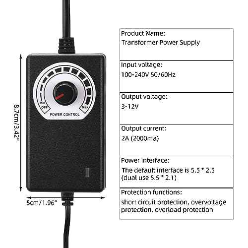 ATOMUS Tattoo Voltage Regulator DC Interface Tattoo Power Supply 3-12V Adjustable Tattoo Machine Power Supply with Knob