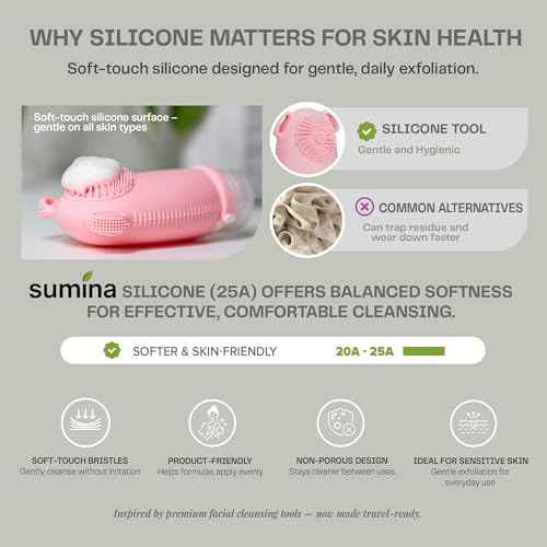 Sumina Premium Silicone Travel Bottles 3-Pack (3.4oz) | TSA Approved Leakproof Toiletry Containers | Refillable Shower Bottles & Gentle Exfoliating Scrubber for Sensitive Skin