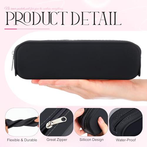 8 Pcs Silicone Pencil Case Pen Zipper Pouch Bags Aesthetic Operation Christmas Holiday Gifts Stationery Travel Toiletry Makeup Coin Organizer Waterproof Christian (Black)