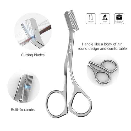 Eyebrow Trimmer for Women - Stainless Steel Eyebrow Brow Scissors with Comb, Travel-Size Precision Shaping Tool for Beginners & Experts (Silver)
