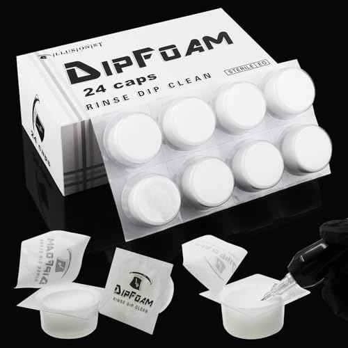 Tattoo Dip Foam Dip Caps - Ruicoo 24Pcs Tattoo Dip Foam Caps Disposable Tip Rinse Caps CupsTattoo Cleaning Supplies