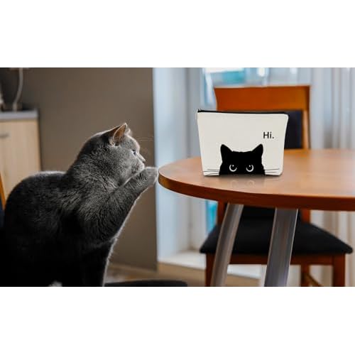 Cute Cat Makeup Bag, Kitty Cosmetic Zipper Travel Toiletry Bag, Black Cat Gifts for Women & Teen Girls