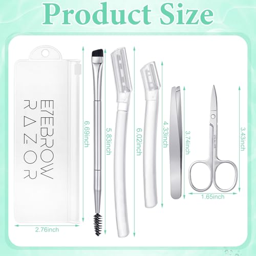 6 in 1 Eyebrow Trimmer Kit, Include Face Razor, Eyebrow Scissors, Tweezer, Double-Ended Eye Brow Brush for Women Men, Gifts for Stocking Stuffers - Transparent