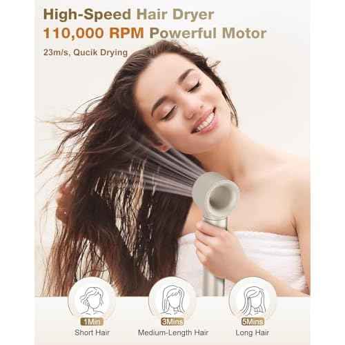 7MAGIC 6 in 1 Multi Hair Styler Dryer Brush, 110,000 RPM High-Speed, Negative Ionic, Fast Drying for Professional Blow Dry, Curling, Volumizing, Straightening and Styling, Gold