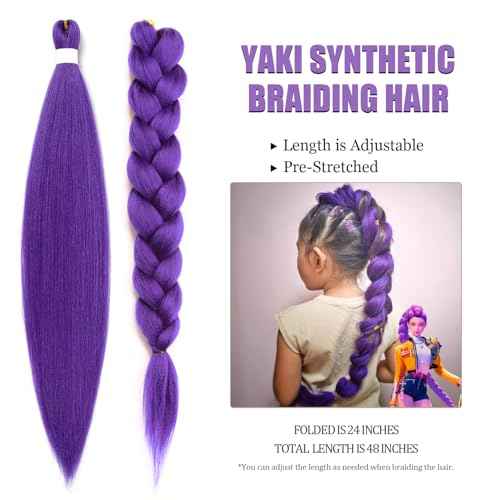 Long Purple Braiding Hair Pre Stretched -Purple Hair Extensions for Braids Synthetic Braiding Hair for Stage Party Halloween Costume Cosplay (purple, 24 Inch(Pack of 2))