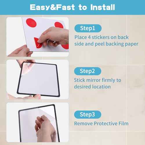 Fog Free Shower Mirror (9 * 7 inch) 3M Adhesive Anti-Fog Bathroom Wall Mirror, Fogless Shower Makeup Mirror for Shaving, Shatterproof Glassless Child Safe Mirror (Rectangular Black Frame)