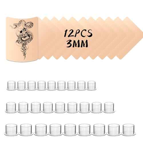POSEIDON 312Pcs Tattoo Practice Kit - 12Pcs 5.9"x7.8" 3MM Fake Skin & 300Pcs Mixed Tattoo Ink Cups Kit | Realistic Silicone Training Sheets & Stencil Supplies for Beginners/Artists
