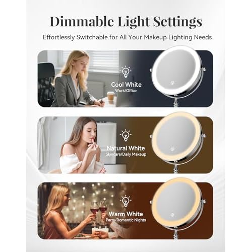 DOWRY 4000 mAh Rechargeable Lighted Makeup Mirror 20x Magnification Vanity Mirror Tabletop Two-Sided Swivel Gifts Women Chrome