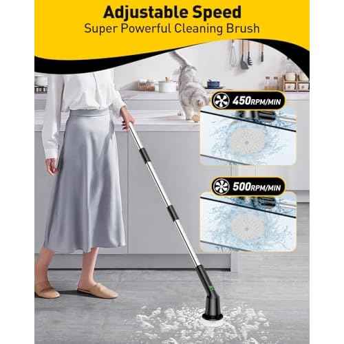 Electric Spin Scrubber for Cleaning Bathroom, Shower Scrubber Cordless Cleaning Brush with IPX7 Waterproof & 2 Speed, 3 Brush Heads, Bathroom Cleaning Supplies for Toilet Shower Tub Black