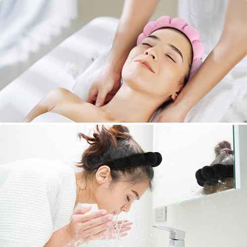 Spa Headbands for Washing Face or Facial, Set of 2 Skincare Headbands, Terry Cloth Headband Wash Combo Pack - Puffy Makeup Washing, Mask, Skin Treatment (Black & Pink)